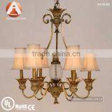 6 Light Antique Solid Brass Chandeliers in Bronze Color with White Fabric Shade