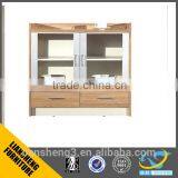 Walnt Veneer MDF Melamine Panel Low Height Office Tea Cabinet Two Glass Door Cabinet Furniture thumbnail-1