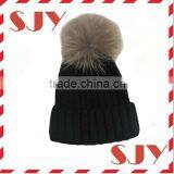 Woman's Real Raccoon Fur Pompom Knitted Slouchy Hat Beanies Cap thumbnail-2