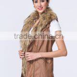 New Fashion Wholesale Clothing Manufacturers Women PU Gilet With Fur Collar thumbnail-4