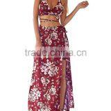 Women's Boho Bandage Crop Top Long Skirt Floral Print Maxi Dress thumbnail-3
