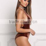 MGOO Fashion Factory Made Cross Strap Velvet Bodysuits Custom Deep V Neck Bloues Tops Sleeveless Custom thumbnail-5