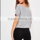 100% Cotton Pyjamas Set Grey Tee With Leggings Boat Neck Print Custom Logo Nightwear T Shirt With Roll Cuffed Sleeve thumbnail-3