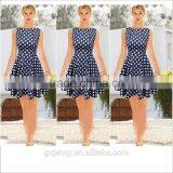 Lady Blue Casual Party Swing Midi Crew Neck Polka Dot Dress thumbnail-1