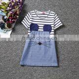 Summer Little Girl Dress Striped Demin Stitching Dress Short Sleeve Cartoon Dress Baby Colthes#A00296 thumbnail-1