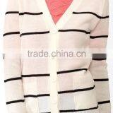 Boyfriend Style Y Neck Button up Stripe Cardigan 2015 Woman With Patch Pockets thumbnail-4