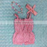 2015 Baby Girls Pink Quatrefoil Cotton Romper With Matching Necklace and Headwarp Set thumbnail-1