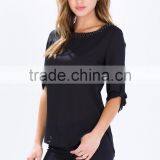 Latest Roll Sleeves Beaded Woman Blouse Fashion Blouse for Daily Life thumbnail-3