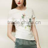 Girls 95% Cotton 5%spandex Skinny Short Sleeve Flower Printing White Tee thumbnail-1