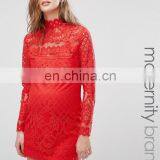 2016 New Fashion Maternity Lace Full Sleeve Pregnant Woman Sexy Red High Neckline Dress Manufacturer