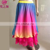 Q-6030 Imitated silk and chiffon three layers gradient color belly dance arabic sexy dance long skirt