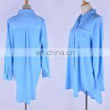 2019 Blue Casual Roll Up Sleeve Womens Tops and Blouses Plus Size Beachwear Women Shirts Blusas Mujer de Moda Blusas thumbnail-3