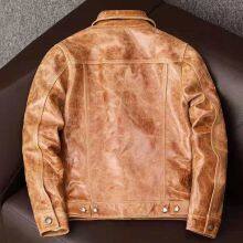 2021NEW FASHION WASHED MEN'S GENUINE COWSKIN LEATHER JACKET FACTORY HOT SALE thumbnail-3