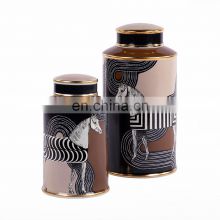 Retro Luxury Zebra Painting Brown Pottery Horse Ceramic Jar For Home Decor Accessories