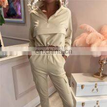 2021 Hot Selling Women's Solid Color Half Open Zipper Sports Casual Tracksuit