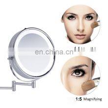 2021 New Item 2-Face Round 5x Magnifying Wall Mount Bathroom Makeup Led Light Mirror thumbnail-2