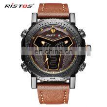 RISTOS 9341 Super Cool LCD Display Watch Leather Multifunction Backlight Men's Chronograph Watch thumbnail-5