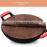 Two Ears Wooden Lid Cast Iron Chinese Wok Seasoning thumbnail-3