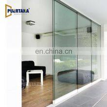 Interior Noiseless Aluminum Frameless Glass Stacking Sliding Door Exterior All Glass Multi Track Sliding Glass Wall System