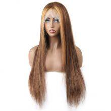 Highlight Human Hair Wigs For Women Bone Long Straight Human Hair Wig Highlighted 13x4 Lace Frontal Wig Colored Human Hair Wigs thumbnail-3
