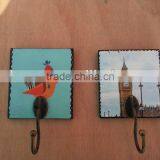 Wholesale Wooden Shabby Chic Full Color Printing Wall Coat Hooks