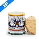 Hot Sale Personalized Color Glazed Decorative Ceramic Candle Jars With Wooden Lid thumbnail-1