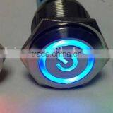 GQ22-11EP 22mm Power Logo Illumination Flat Shape Stainless Steel Solder Terminal Push Button Switch thumbnail-3