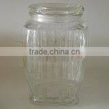 Hermetic Square Buttom Glass Storage Jar With Vertical Stripe and Lid thumbnail-1