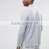 New Custom Long Sleeve Button Placket Grey Men's 100% Cotton Pique Plus Size Slim Fit Fashion Polo Shirt thumbnail-2
