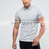 Custom Short Sleeve Two Button Placket Grey Men's Cotton/Spandex 200gsm Casual Slim Fit Anti Shrink Polo T-Shirt thumbnail-1