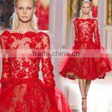Long Sleeve Lace Prom Evening Red Designer One Piece Party Dress thumbnail-1