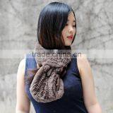 CX-S-21B 2017 Lady Pink Color Rex Rabbit Fur Knitted Women Fashion Fur Scarf thumbnail-4