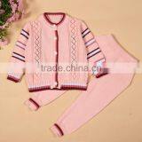 Fashion Cute Design Baby Knitted Pink Sweater Clothing Infant Pant Coats Set thumbnail-2