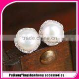 2016 New Style Real Pearl Earing Pearl Earring Studs Button Shape Natural Pearl Earing 925 Sterling Silver thumbnail-1
