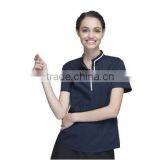 Juqian 2016 Custom Factory Price Latest Stylish Navy Cheap Short Sleeve Summer Unisex Hotel Staff Uniform Designs in China thumbnail-3