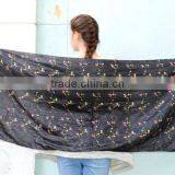 Vintage Black Shawl Scarf, Embroidered Black Shawl, Bohemian Festival Hippie, Headscarf ,Women Accessory thumbnail-5