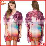 Relaxed Fit Lace v Neck Lakeside Print Kaftan Women Kaftan Dress thumbnail-1