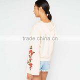 Relaxed Fit Cotton Clothing Kimono Sleeve Embroidered Hoodie for Women thumbnail-2