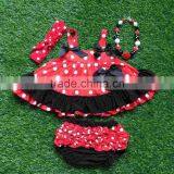 NEW infant toddler outfits kids red and white polka dot swing top set minnie swing top set with headband and necklace