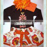 Thanksgiving Day Turkey Child Outfit 2016 Wholesale Boutique Fall Clothing ChildrenTurkey Top and Turkey Monogram Dress Sets thumbnail-1