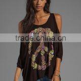 Rubber Print Open Shoulder Top in Black thumbnail-1