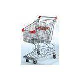 Custom Rolling Shopping Basket Wire Cart On Wheels Metal Frame Asia Style thumbnail-1