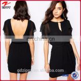 New arrival cup sleeve cut out back black chiffon evening dresses china