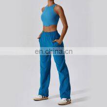 Ribbed Sleeveless Crop Gym Tank Quick Dry Tops Factory Sales U Hem Racerback Sports Bras 96rayon 4spandex thumbnail-5