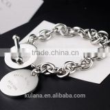 Wholesale stainless steel silver charm bracelet round disk Bracelet with T clasp 9311