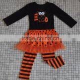 New Design Childrens Winter Stripe Pant Halloween Boutique Outfits With Embroidered Owl thumbnail-2