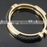 Alloy Bangles Gold Plated With Braided Leather Bracelet Embedded Stylish Bangle thumbnail-2