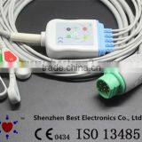 Siemens Draeger 10pin ECG 5lead Cable and Leadwires, IEC, Snap