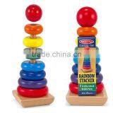Wood Toy Montessori Piling Ring Rainbow Tower Tumbler Stacker Stack Up Kids Child Baby Classic Educational Toy