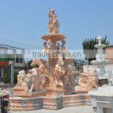 Large Pink Marble Water Fountain With Poseidon and Horses thumbnail-3